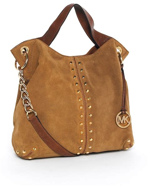 michael kors blue and brown bag|brown suede michael kors handbags.